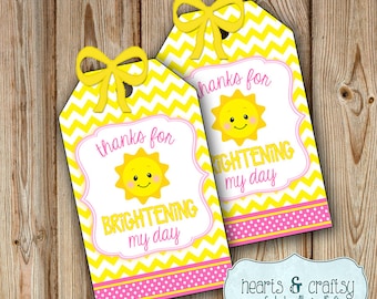 You Are My Sunshine Party Favor Tags DIY / Sunshine Birthday Party Gift Tags / Sunshine Baby Shower - FILE to PRINT