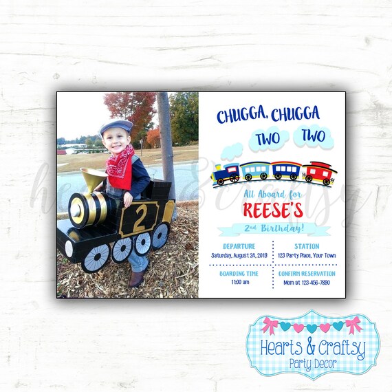Chugga Chugga Two Two Train Second Birthday Invitation / Train Birthday Invitation / Choo Choo Two PHOTO Birthday Invitation FILE to PRINT 2 Il_570xn