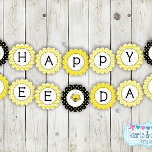 Happy BEE Day Banner DIY / Bumblebee Party Happy Birthday Banner - Black and Yellow - File to PRINT