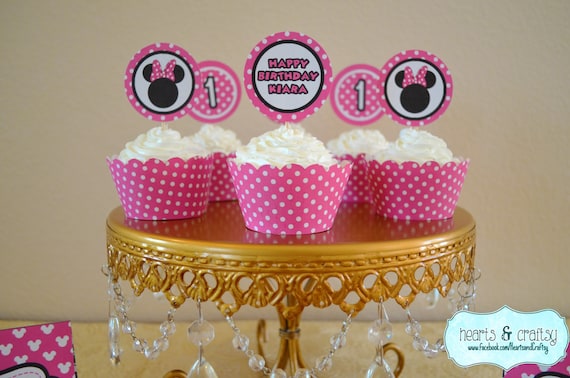 Minnie Mouse Party PINK Printable Cupcake Toppers / Stickers / Favor Tags / Labels/ First Birthday - FILE to PRINT diy Il_570xn