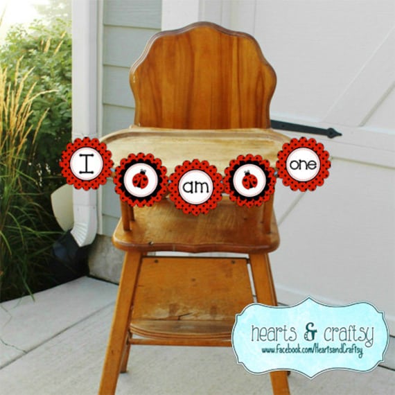 Red Ladybug Highchair Banner / I Am ONE / First Birthday Banner Printable - FILE to PRINT diy Il_570xn