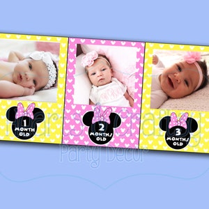 Baby Minnie Mouse First Year Photo Banner DIY / 12 Month Banner / Minnie Mouse First Birthday Party / Light Pink / FILE to PRINT