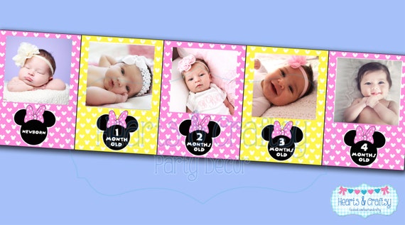 Baby Minnie Mouse First Year Photo Banner DIY / 12 Month Banner / Minnie Mouse First Birthday Party / Light Pink / FILE to PRINT Il_570xn