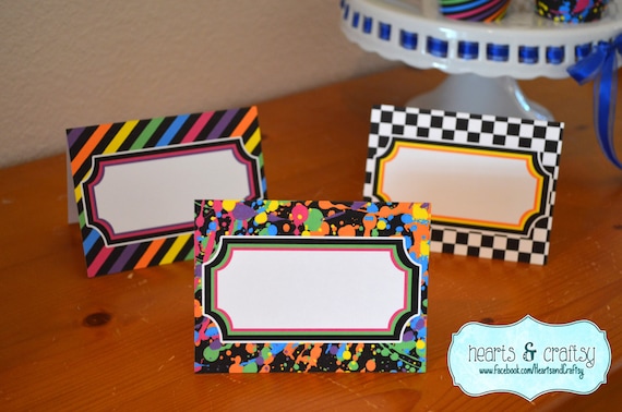 Neon 80s Party Table Tents / Food Labels - 80s Birthday / Neon Birthday / Thank You Cards - FILE to PRINT DIY Il_570xn