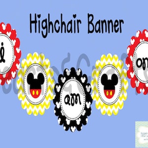 Mickey Mouse Party Printable Highchair Banner / I Am ONE / First Birthday Banner - FILE to PRINT diy