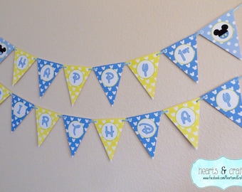 Mickey Mouse First Birthday Banner / Baby Mickey First Birthday / Mickey Mouse Birthday / Boy Mickey Mouse Party - FILE to PRINT