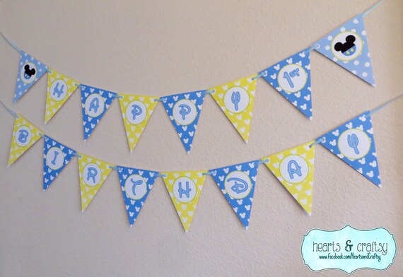 Mickey Mouse First Birthday Banner / Baby Mickey First Birthday / Mickey Mouse Birthday / Boy Mickey Mouse Party - FILE to PRINT Il_570xn