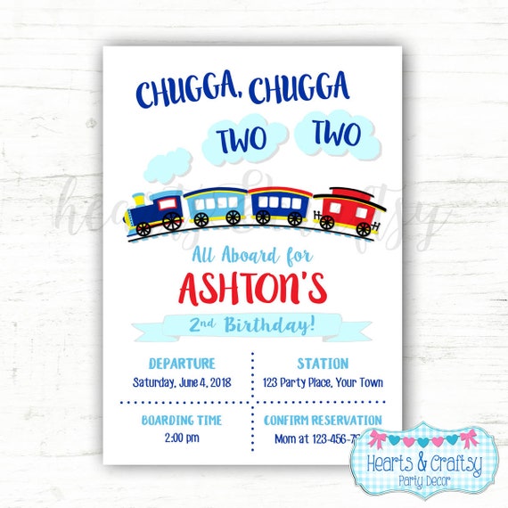 Chugga Chugga Two Two Train Second Birthday Invitation / Train Birthday Invitation / Choo Choo Two Birthday Invitation - FILE to PRINT Il_570xn