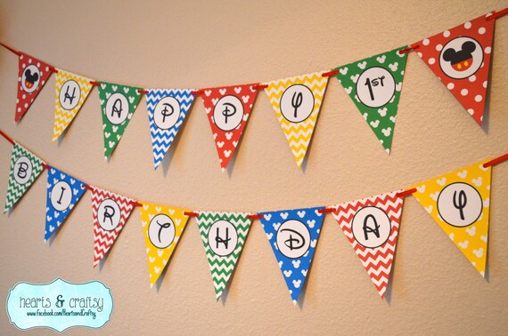 Mickey Mouse Clubhouse Party Happy Birthday Banner / Mickey Mouse First Birthday Banner / Mickey Mouse Clubhouse Il_570xn