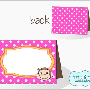 Curious George Party Table Tents DIY / Food Labels / Place Cards / Thank You Cards - Curious George Pink & Yellow - FILE to PRINT
