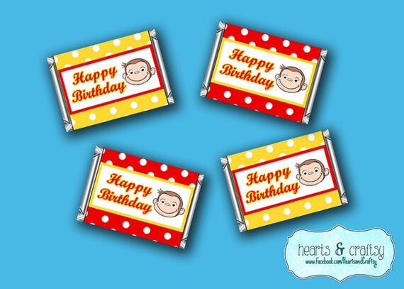 Curious George Mini Candy Bar Wrappers DIY / Curious Monkey Mini Chocolate Bar Wraps - FILE to PRINT Il_570xn