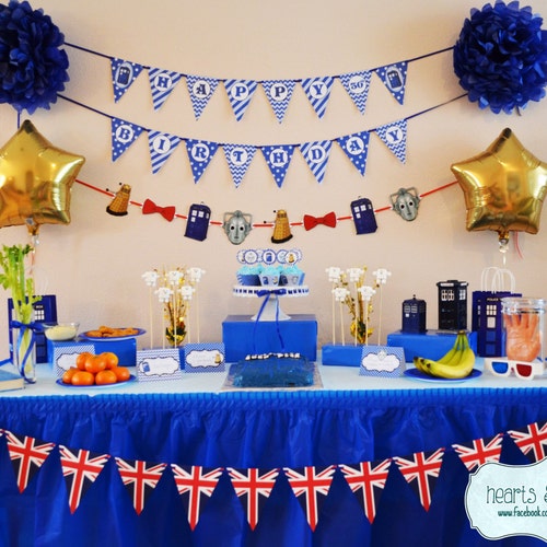 DIY Doctor Who Birthday Party Package DOWNLOAD - Banner, Garland, Cupcake Toppers, Wrappers, Table Tents, Gift Bags & more - File to PRINT