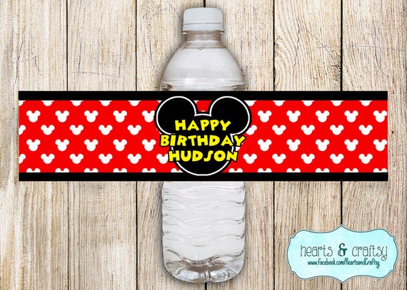 Mickey Mouse Party Water Bottle Labels DIY Personalized / Drink Wrapper / Printable Waterbottle Stickers - Two colors - FILE to PRINT Il_570xn