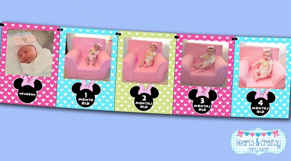 Minnie Mouse First Year Photo Banner DIY / 12 Month Banner / Minnie Mouse First Birthday Party / Minnie First Birthday / FILE to PRINT Il_570xn
