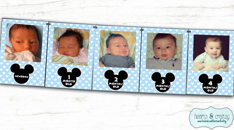 Mickey Mouse First Year Photo Banner / 12 Month Banner / Mickey OR MINNIE / Mickey Mouse First Birthday Party / Baby Mickey MICKEY BABY All Blue