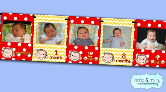 Curious George Party First Year Photo Banner / 12 Month Picture Banner - Curious George First Birthday - FILE to PRINT DIY Il_570xn