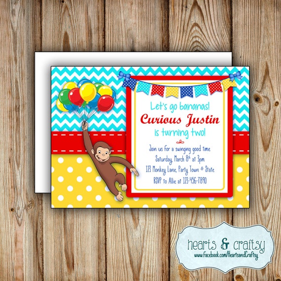 Curious George Birthday Party Invitation - Curious George Party Invitation - Personalized FILE to PRINT Il_570xn