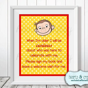 Curious George Baby Shower Guest Book Sign DIY -  Curious George Party - Curious George Shower - FILE to PRINT