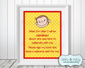 Jorge el Curioso Baby Shower Libro de Visitas Signo DIY - Fiesta de Jorge el Curioso - Ducha de Jorge el Curioso - ARCHIVO para IMPRIMIR