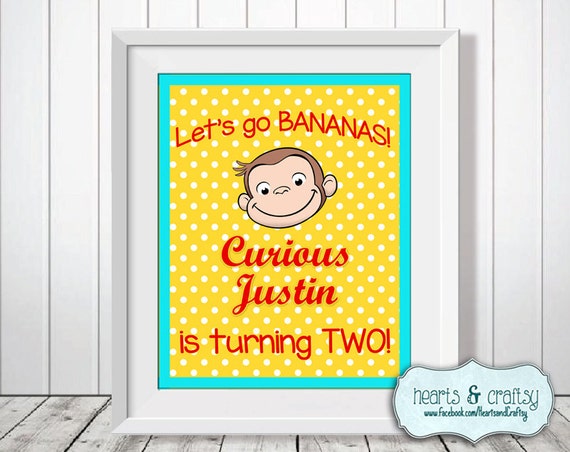 Curious George Birthday Welcome Sign - Personalized - Printable - Any Age! - FILE to PRINT DIY Il_570xn