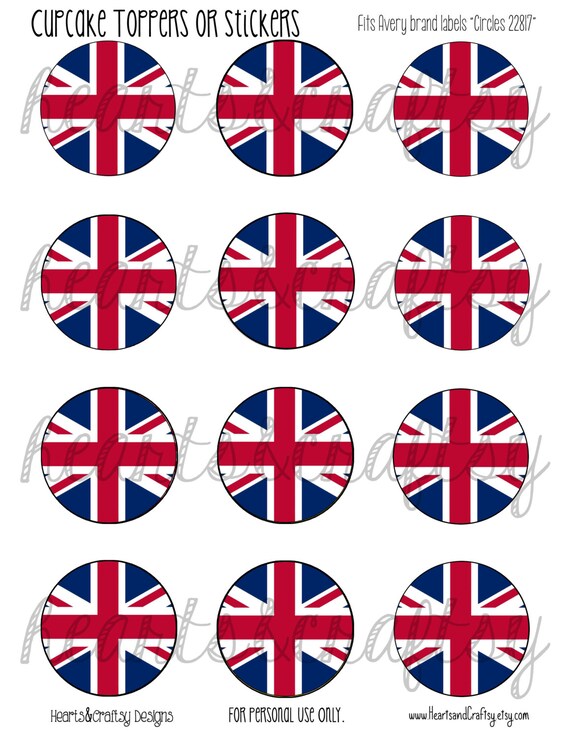 UK Party British Flag Union Jack Printable Cupcake Toppers Tea Cake