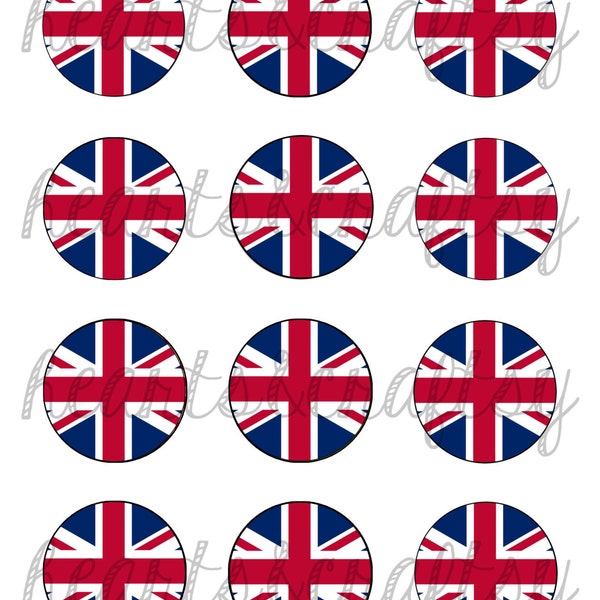 Royaume-Uni parti drapeau britannique Union Jack imprimable Cupcake Toppers thé gâteau Topper/autocollants/étiquettes-fichier à imprimer