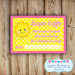 Diaper Raffle Ticket You Are My Sunshine Baby Shower Diaper Raffle Insert Girl Baby Shower FILE to PRINT DIY image 2