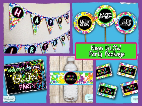 DIY Neon GLOW in the Dark Party Package DOWNLOAD / Blacklight Birthday Party / Glow Party / Neon Birthday - File to Print Il_570xn