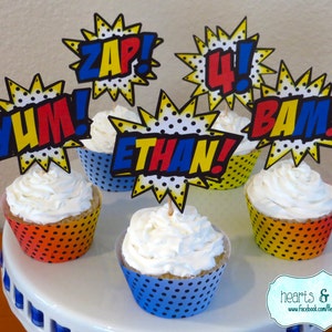 DIY Superhero Birthday Party PACKAGE Printable Birthday Banner, Cupcake Toppers & Liners, Masks and MORE image 4