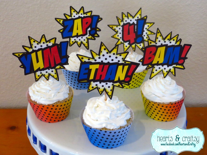 DIY Superhero Birthday Party PACKAGE Printable Birthday Banner, Cupcake Toppers & Liners, Masks and MORE image 4