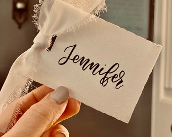 Place Cards with White Ribbon I Place Cards I Calligraphy Place Cards I Wedding Place Cards I Event Place Cards I Hand Lettered Name Cards