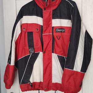 Jacket Winter Snow Ski Snowboarding Red White Black With Pockets Vintage Reteo