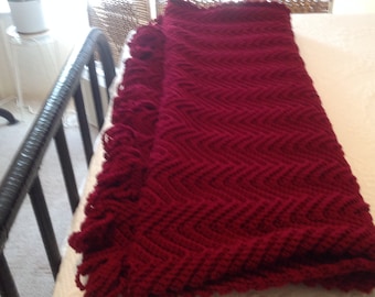 Burgundy Wine Color Afghan/Throw/Blanket_Hand Crochet_Machine Wash_Free Ship_Holiday/Retirement Gift_Photo Prop_Room Accent_American Made