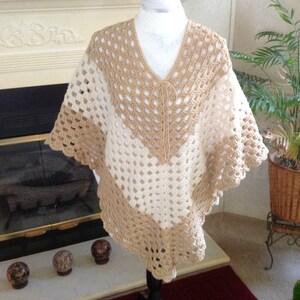 Neutral Colors Poncho, Buff & Aran Poncho, women/girl poncho, Open Granny stitch crochet, lightweight poncho, Free Shipping, Handmade in USA