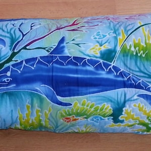 New Handpainted Batik Dolphins Cotton Bolster Pillow Cover Bali