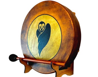 Shaman Drum- Frame Drum - Owl Drum- Native American-Bodhran-Music Gift-Wall Lamp-Drum Display Stand-Music Decor-Drum Lamp-Music Art-Sconce