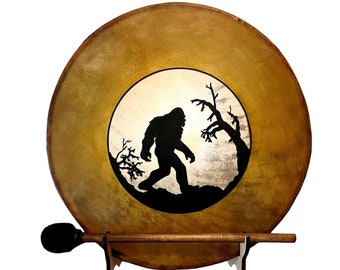 Shaman Drum- Bigfoot Frame Drum -Native American Drum- Sasquatch Drum-Spirit Animal-Yeti-Wall Lamp-Drum Display Stand-Drum Light-Music Decor