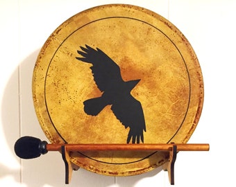 Shaman Drum- Frame Drum -Bodhran -Crow Drum- Wall Lamp -DrumDock®-Drum Display Stand- Music Art-Native American Lamp- Raven Drum-Music decor