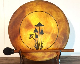 Shaman Drum- Frame Drum -Bodhran - Mushroom Drum- Wall Lamp-Magic Mushroom Art-Drum Display Stand-Music Art-Native American Lamp-Music decor