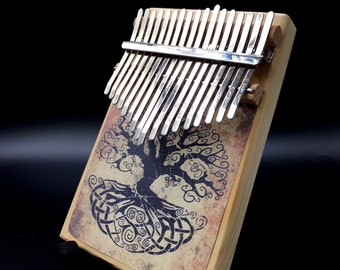 Kalimba-Thumb Piano-17 Key-Made in America-Mbira-Likembe-Sanza-Music Room-Music Gift-Tree of Life Art-Music Room-Kalimba Display stand