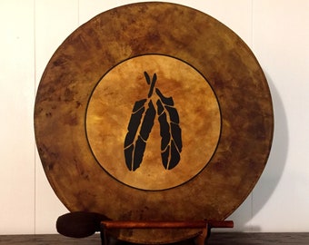 Shaman Drum- Frame Drum - Native American-Bodhran-Music Gift-Wall Lamp-Drum Display Stand-Music Decor-Drum Lamp-Music Art-Sconce-Feather Art