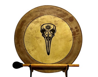 Shaman Drum - Frame Drum -Raven Skull -Crow Drum- Wall Lamp- Drum Display Stand- Music Art -Native American Lamp- Raven Drum -Music decor