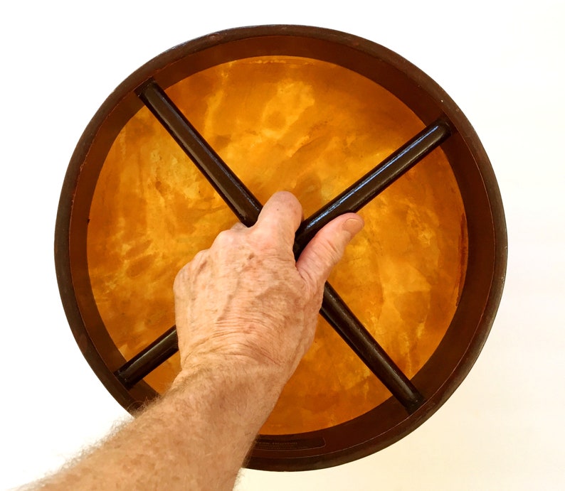 GCenterprise Handmade Yaqui Frame Drum – Shaman Drum, Native American Style, 8.2 X 7.8 Inches, Leather & Fabric