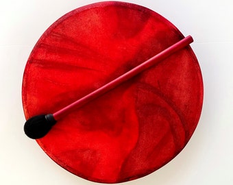 Shaman Drum-Frame Drum -Red Drum-Native American-Fire Drum-Music Gift-Drum Display Stand-Drum Lamp-Music Decor-Music Art-Sconce-Drum Light