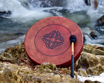 Shaman Drum - Frame Drum - Oxblood Drum -Bodhran- Celtic Drum-Celtic Knot Art-DrumDock®-Drum Display Stand-Wall Lamp- Music Decor- Wall Art