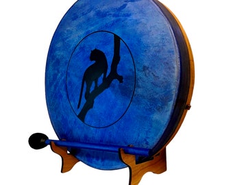 Shaman Drum- Frame Drum -Black Panther Drum- Spirit Drum- Leopard Drum- Spirit Animal- Wall Lamp- Drum Display Stand- Drum Light-Music Decor