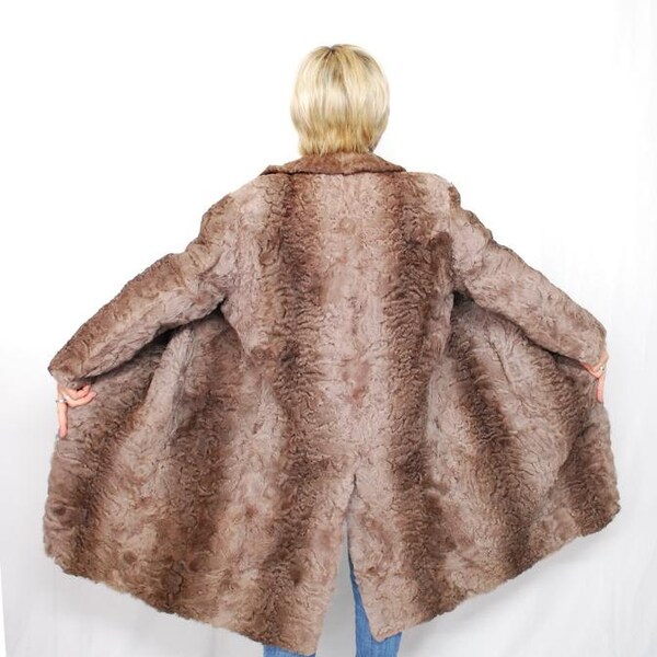Brown Persian Lamb Karakul Swakira Fur Coat Stroller Jacket German Large XL Vintage 80's MINT Sale Reduced 2015