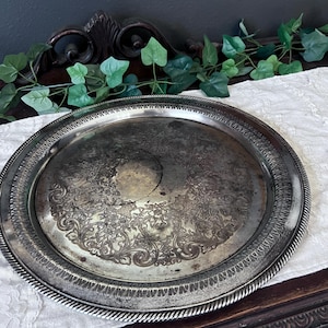 Vintage  "Spring Flower"  silverplate serving tray 15"