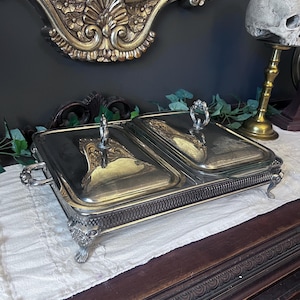 Vintage 4 pc Silver Plate Footed Casserole Server W/ ONE Glass Pyrex Insert