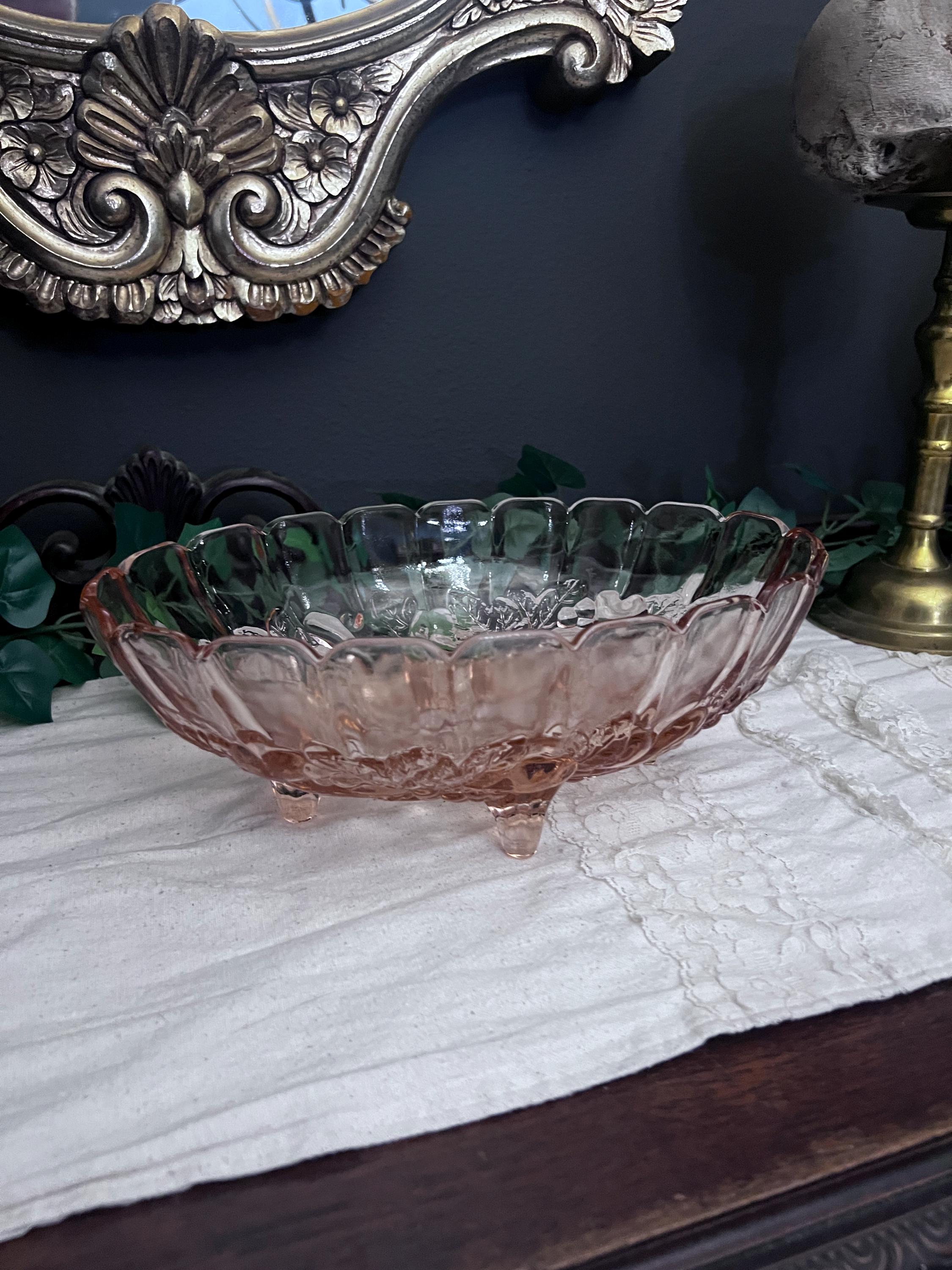 Vintage Jeannette Glass Co Pink Depression Glass Poinsettia Footed
